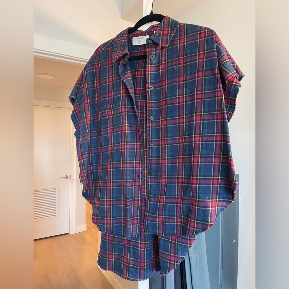 One Teaspoon Navy, Burgundy & Yellow Plaid Button-Up Shirt - Picture 2 of 4